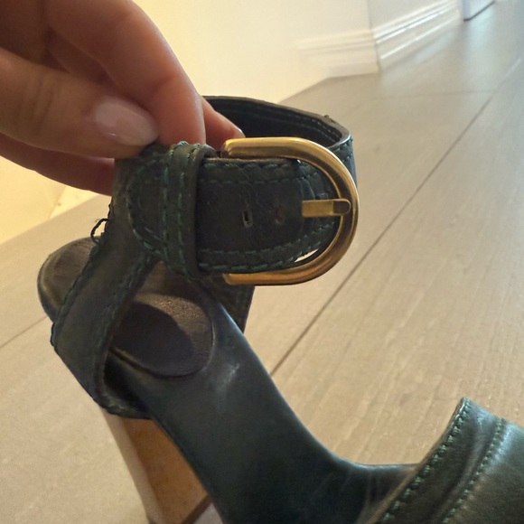 Chloe Dark Green leather wooden Heel size 35 1/2 - Picture 3 of 6